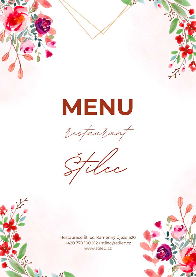 Jídelní a&nbsp;nápojový lístek restaurace Štilec